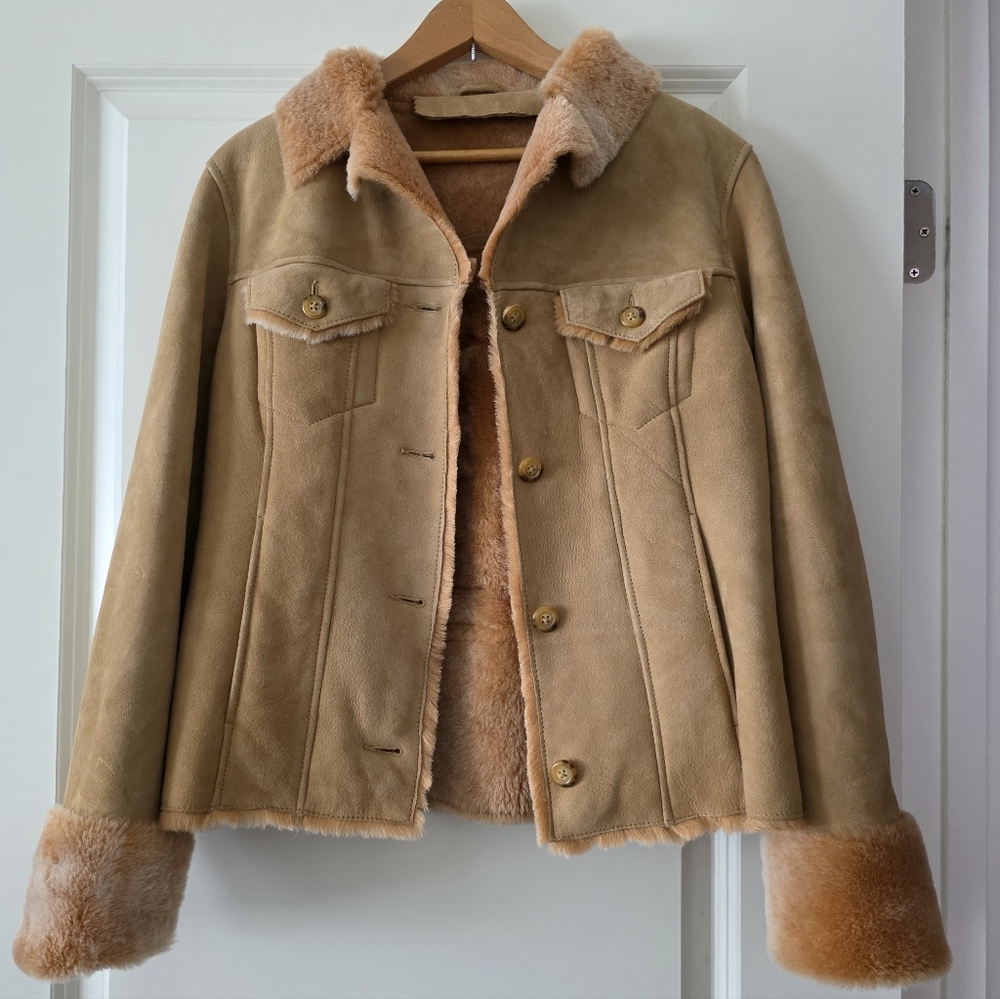 Vintage Eddie Bauer Genuine Shearling jacket Sheepskin Coat Lamb suede Womens M*